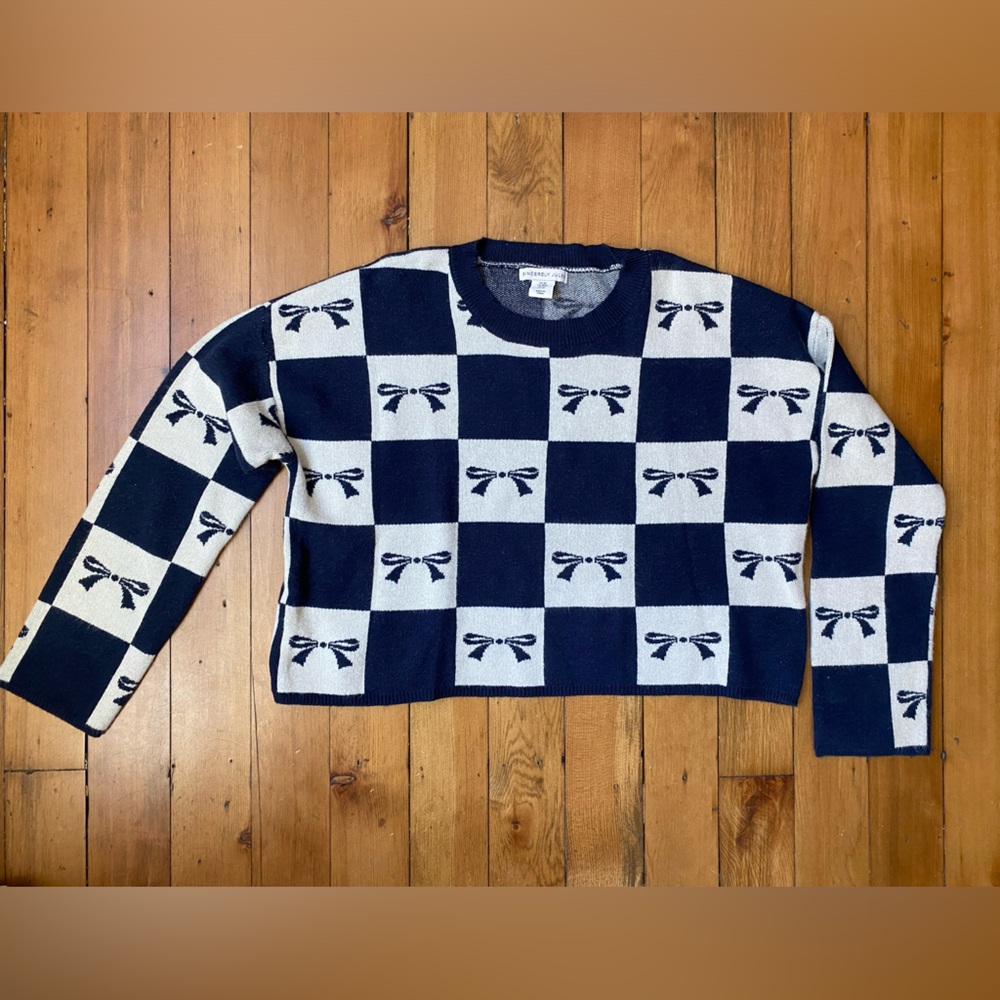 Sincerely Jules Bow Check Cropped Sweater